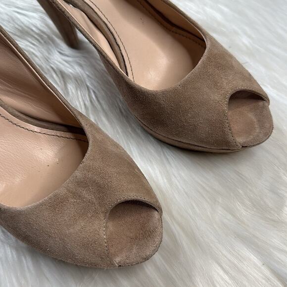 Gastone Lucioli Beige Suede Peep Toe Slingback Heels - Picture 2 of 9